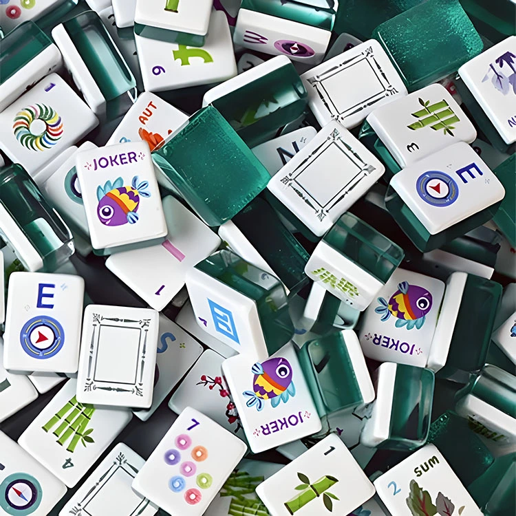 Smaragdzöld kristálytiszta akril Mahjong csempe Smaragdzöld kristálytiszta akril Mahjong csempe