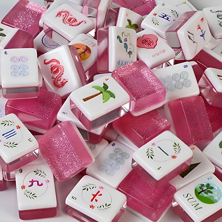 Rózsaszín csillogó akril Mahjong csempe